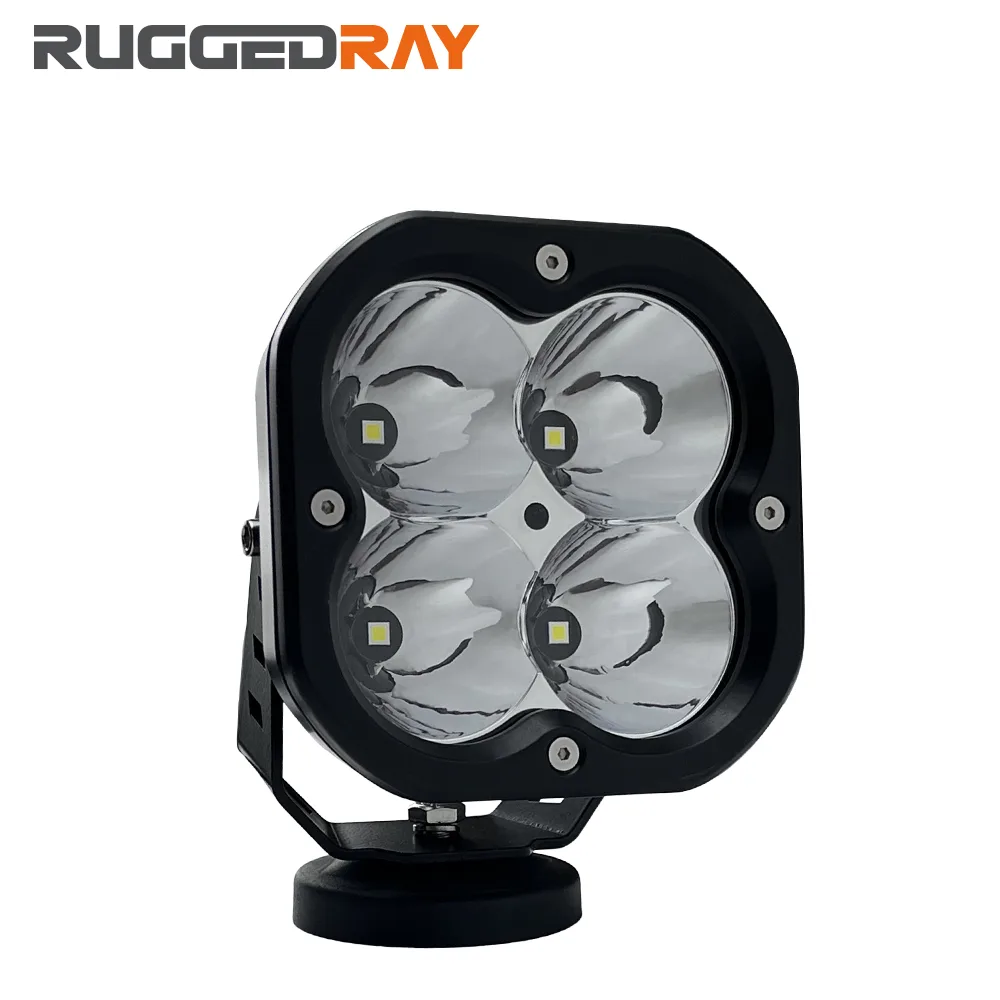 RuggedRay TC-R80 5-inch auxiliary light, four deep reflectors behind a square lens, 80W and 500m beam distance